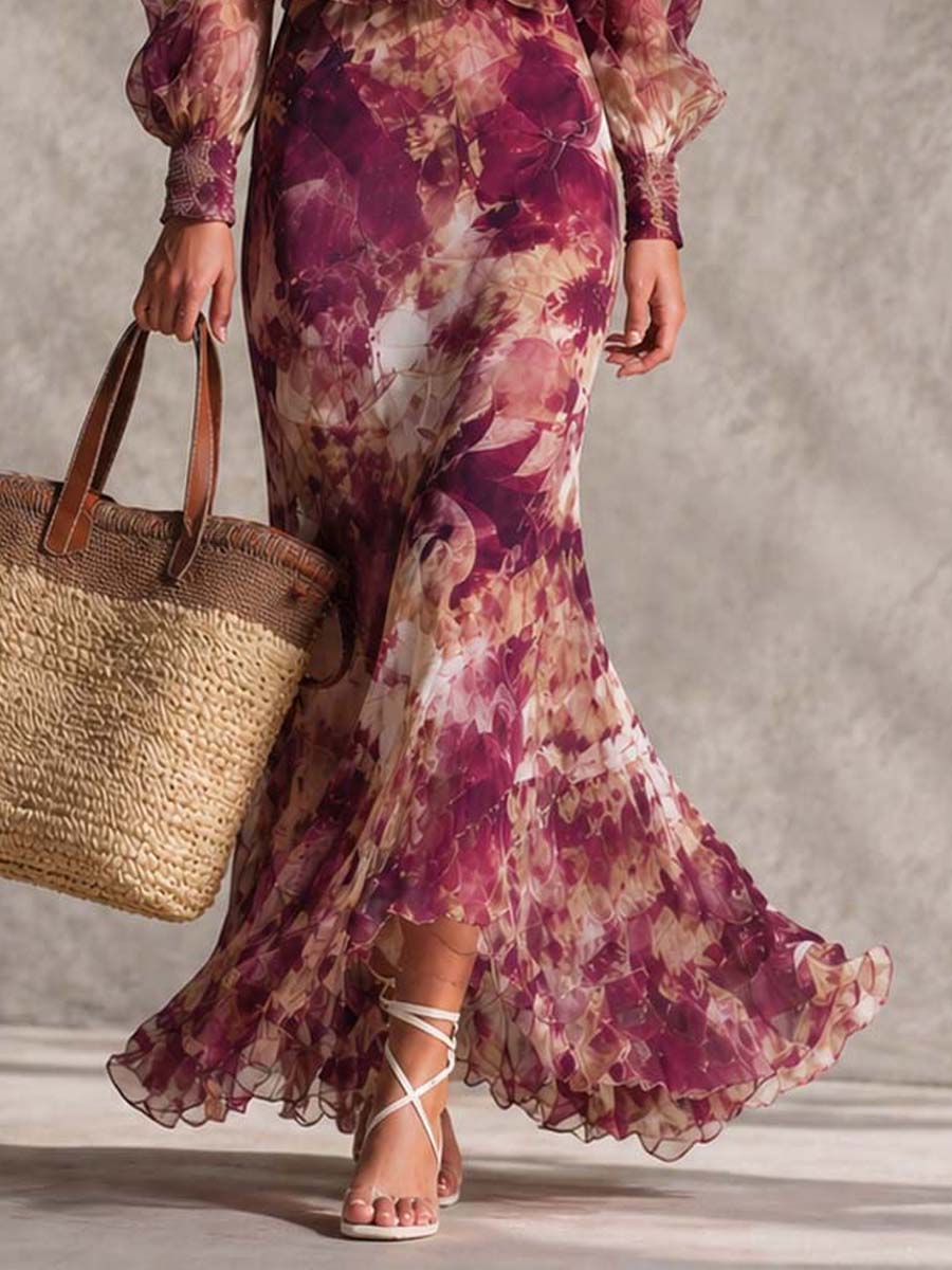 Vestido Maxi Rosa de Chifón con Hombros Descubiertos