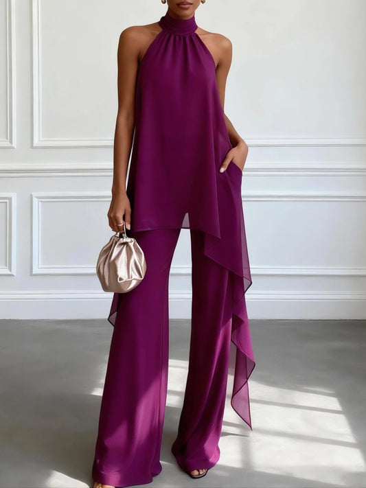 Conjunto Morado de Top sin Mangas y Pantalón
