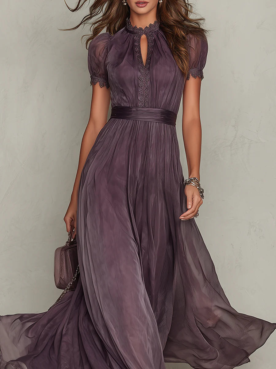 Vestido Maxi Morado de Chifón con Escote Abierto