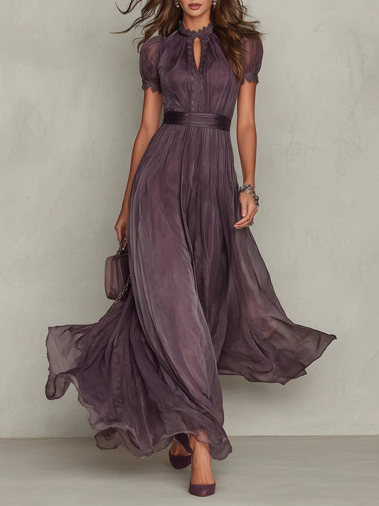 Vestido Maxi Morado de Chifón con Escote Abierto