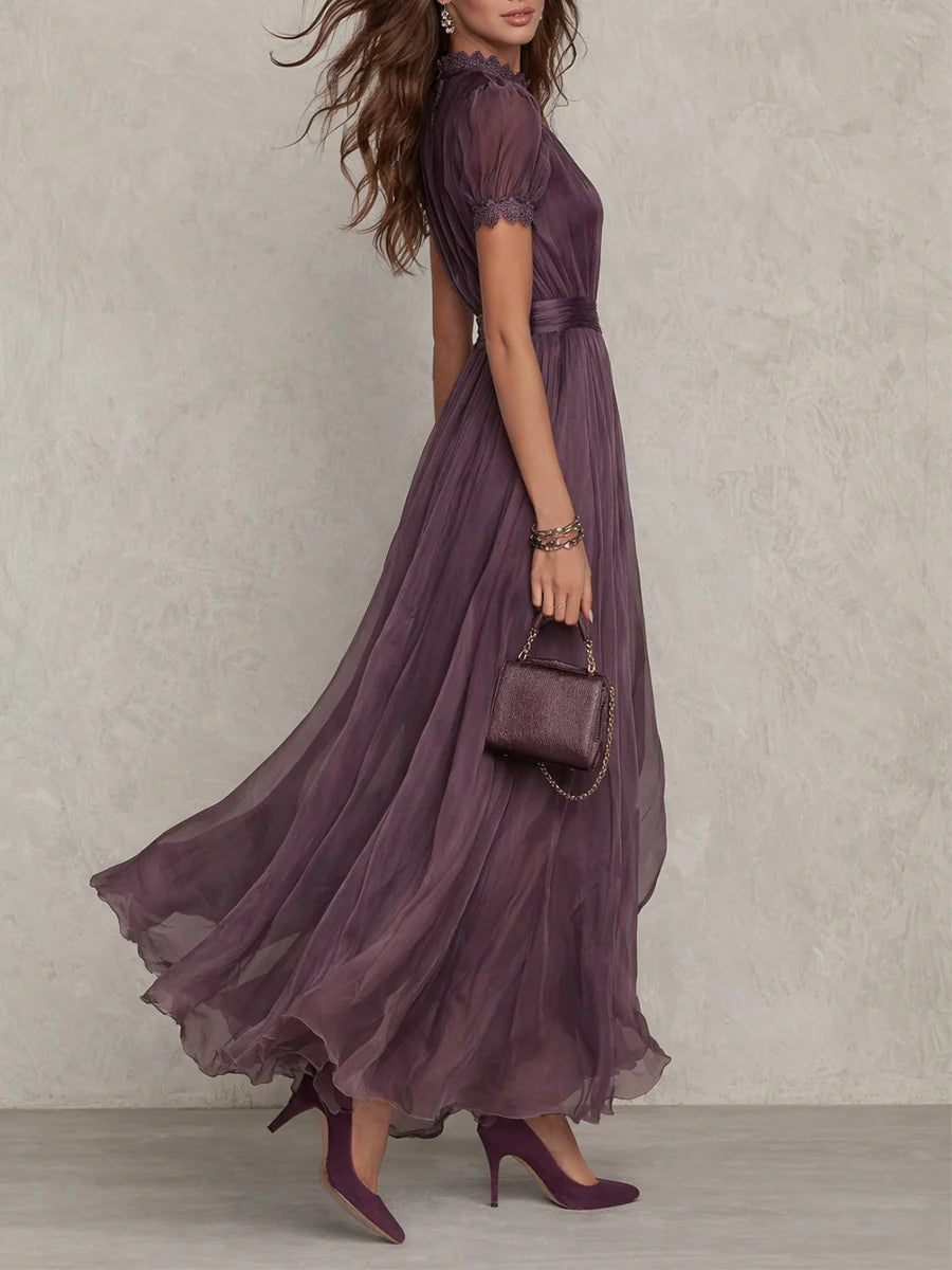 Vestido Maxi Morado de Chifón con Escote Abierto