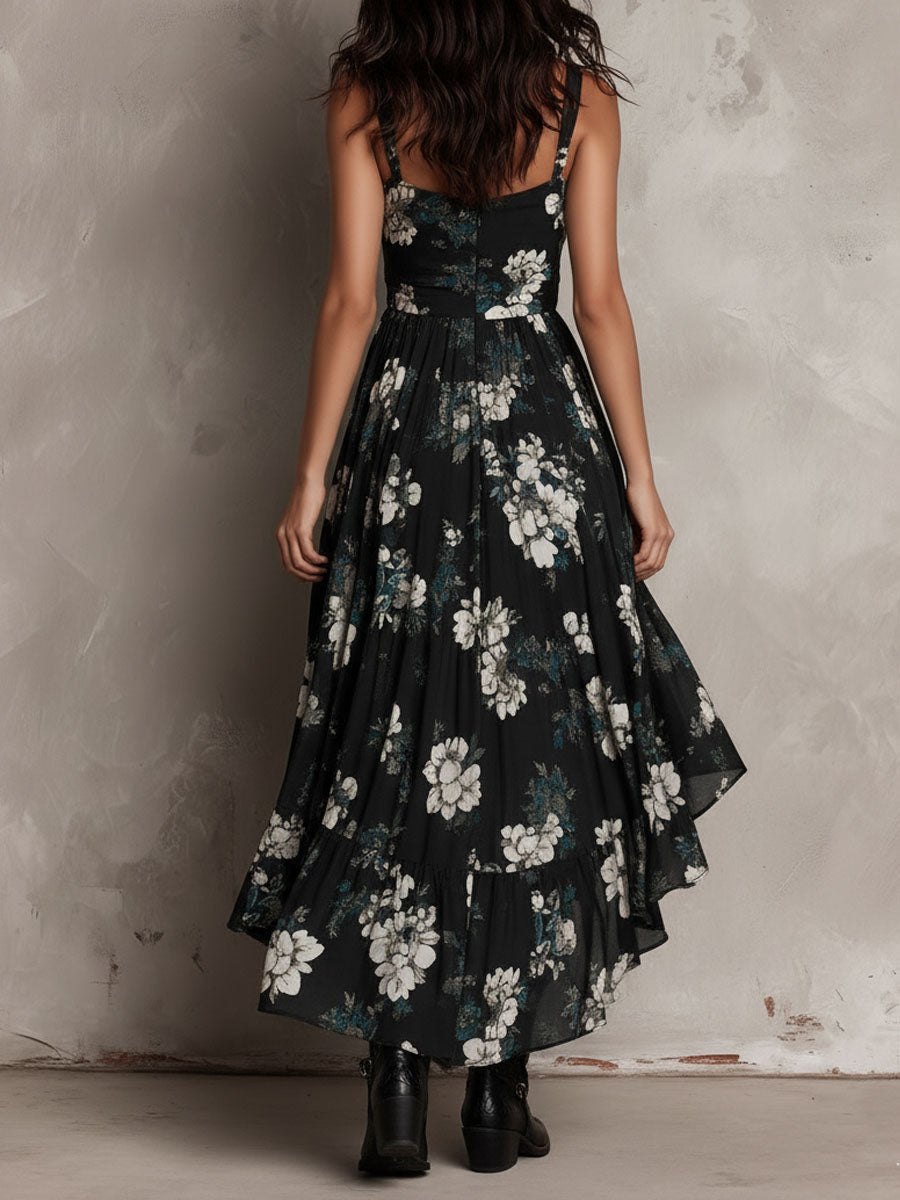 Vestido Maxi Negro Bohemio con Estampado Floral