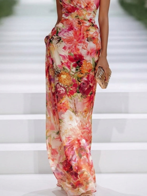 Vestido Maxi Rojo de Chifón con Escote Halter